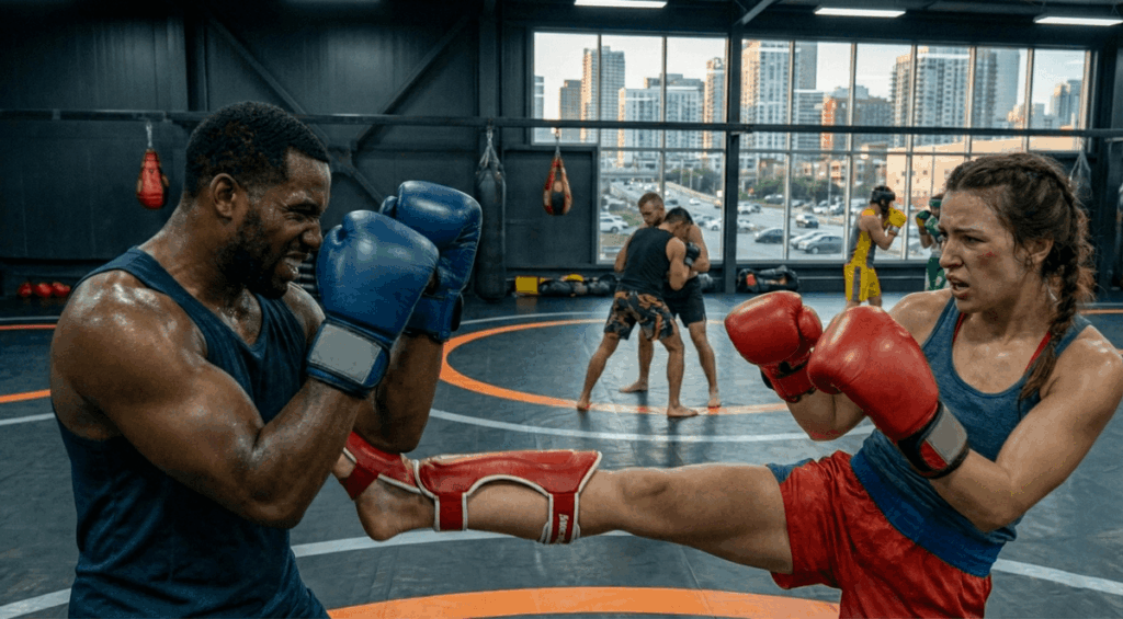 man and women training suju mma